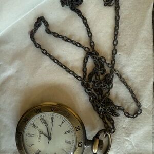 Vintage Style Pocket Watch Necklace in Brass Tone